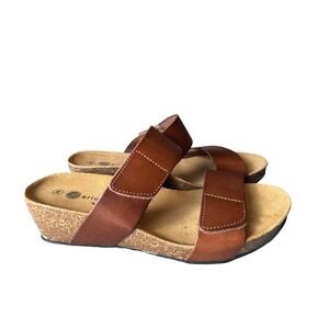 Eric Michael Women Brown Leather Cork Wedge Sandals Size‎ 39 Size 8.5